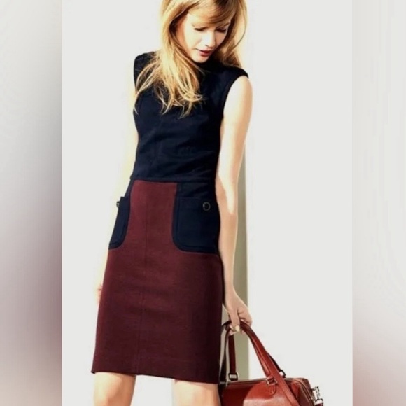 Tory Burch Plum Navy Colorblock Brianna Wool Blend Sheath Dress S - Picture 1 of 11